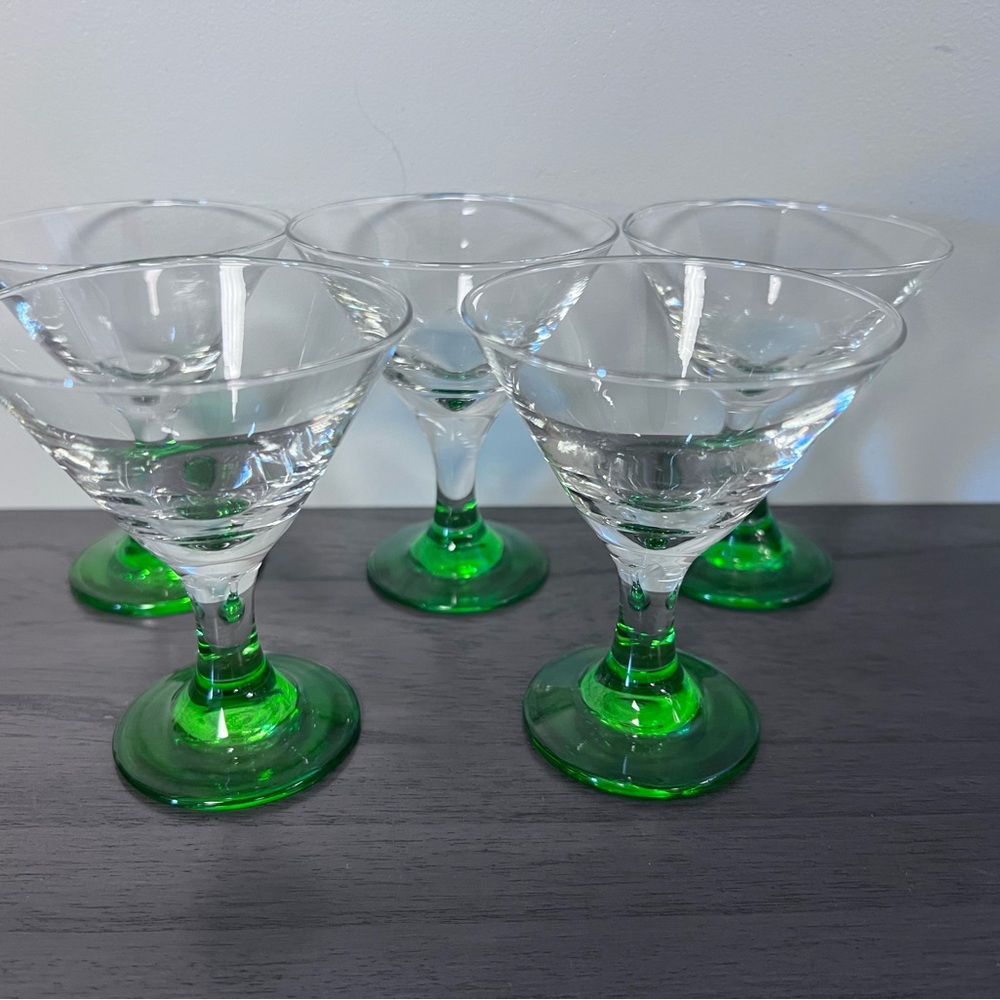 Libbey Mini Martini Glass Set with Green Stems Set of 5